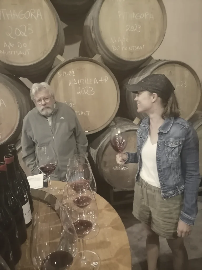 Tasting the 2023 wines from barrel in the cellar